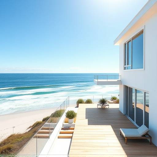 Image of a modern beach house overlooking the Pacific Ocean